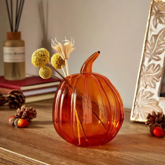 Pumpkin Bud Vase - Orange, Hand Blown Glass image