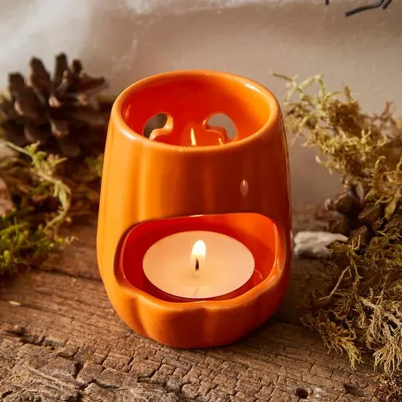 Pumpkin Candle Holder - Orange, Ceramic