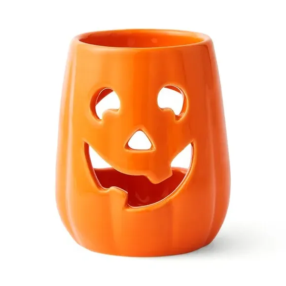 Pumpkin Candle Holder - Orange, Ceramic