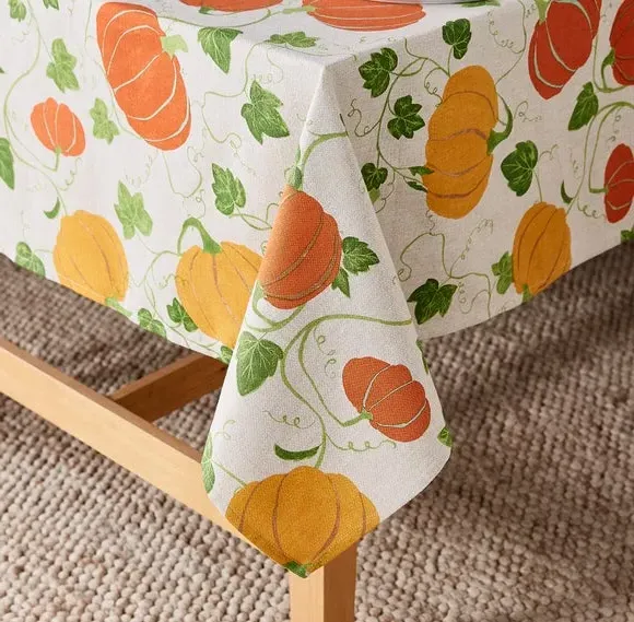 Pumpkin Design Tablecloth - Natural, Polycotton