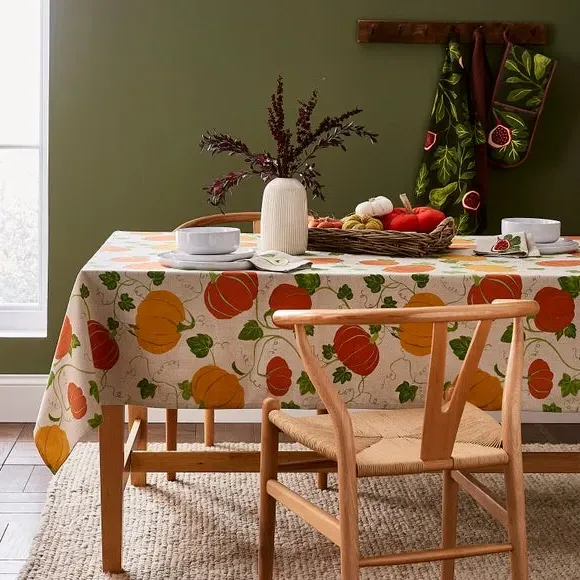 Pumpkin Design Tablecloth - Natural, Polycotton image