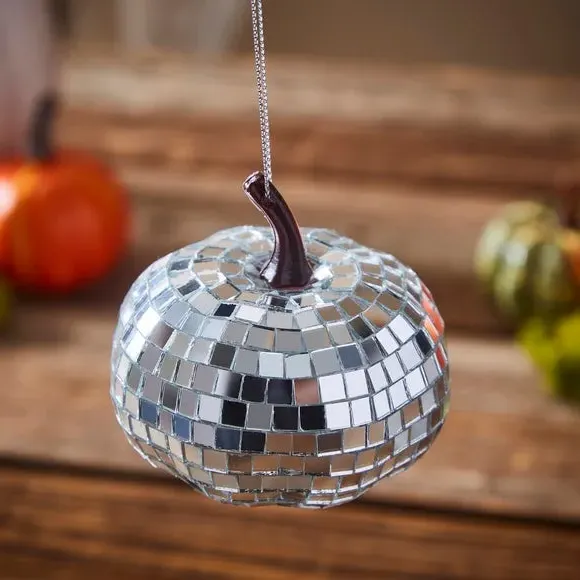 Pumpkin Disco Decoration - Silver, Mirrored