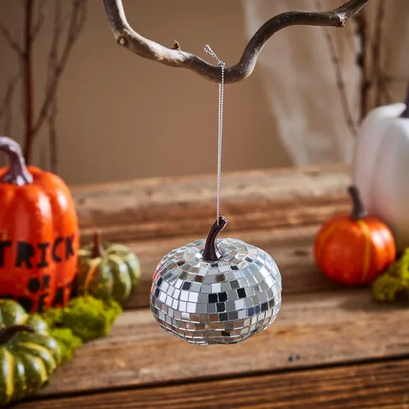 Pumpkin Disco Decoration - Silver, Mirrored image