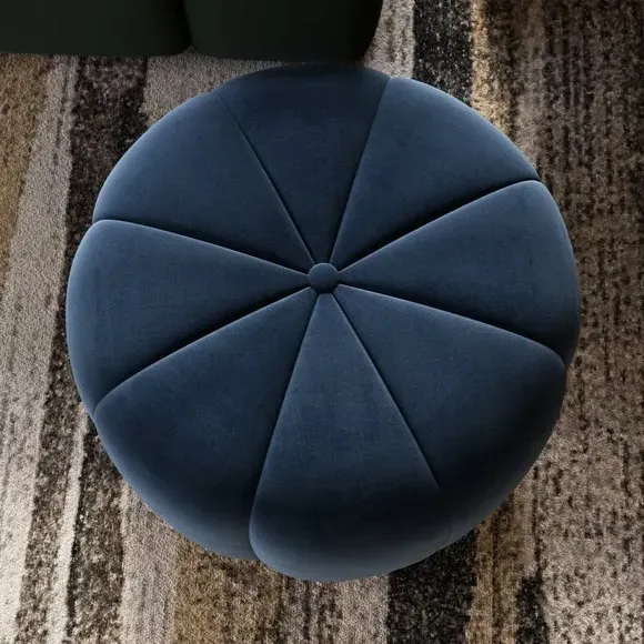 Pumpkin Footstool - Navy, Velvet