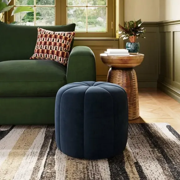 Pumpkin Footstool - Navy, Velvet image
