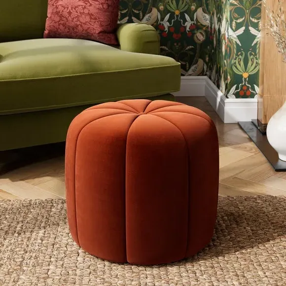 Pumpkin Footstool - Orange, Velvet