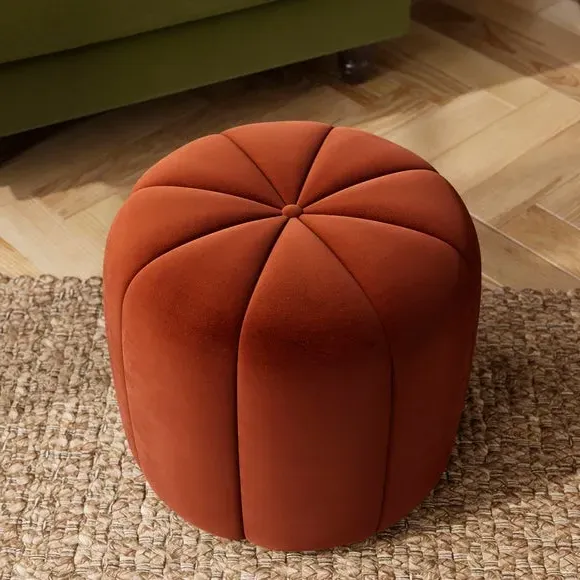 Pumpkin Footstool - Orange, Velvet