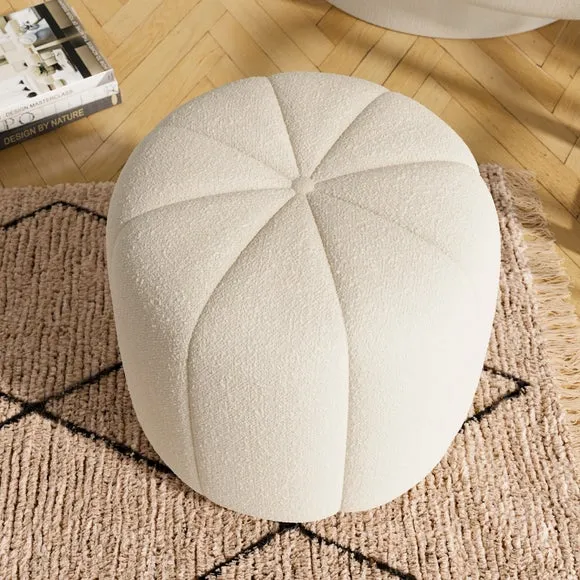 Pumpkin Footstool with Foam Cushion - Ivory, Boucle