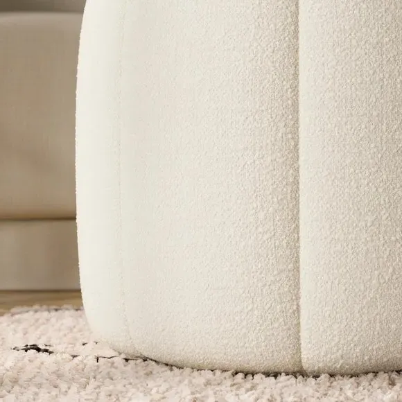Pumpkin Footstool with Foam Cushion - Ivory, Boucle