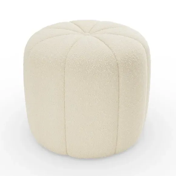 Pumpkin Footstool with Foam Cushion - Ivory, Boucle
