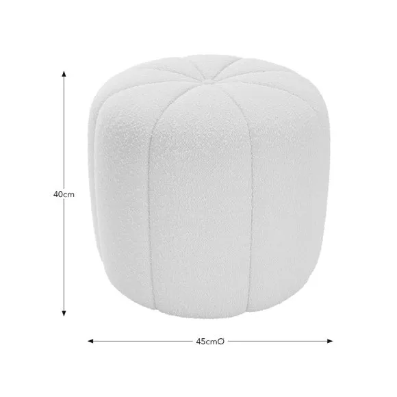 Pumpkin Footstool with Foam Cushion - Ivory, Boucle