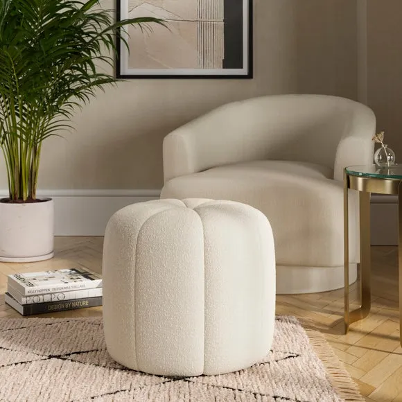 Pumpkin Footstool with Foam Cushion - Ivory, Boucle image