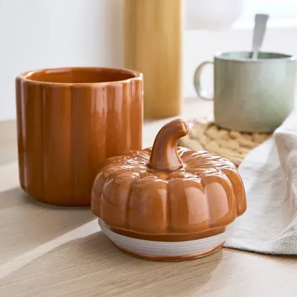 Pumpkin Kitchen Canister with Seal - Orange, Ceramic