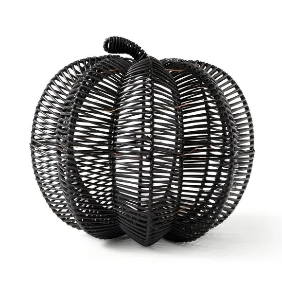 Pumpkin Light Decoration - Black, Faux Rattan