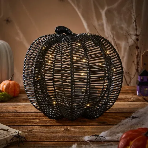 Pumpkin Light Decoration - Black, Faux Rattan image
