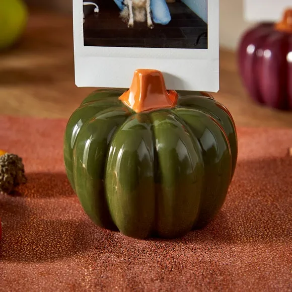 Pumpkin Photo Holder - Green, Ceramic