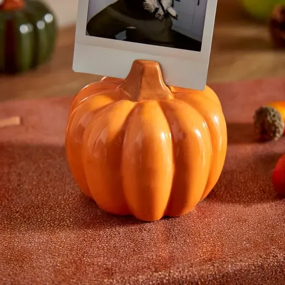Pumpkin Photo Holder - Orange, Ceramic