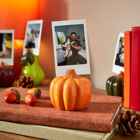 Pumpkin Photo Holder - Orange, Ceramic