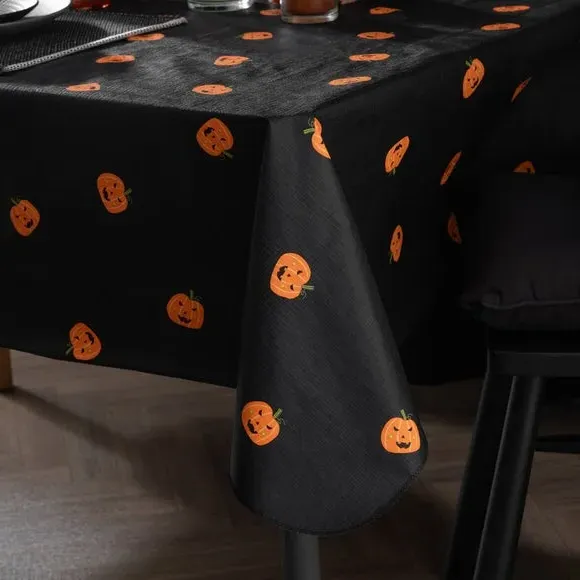 Pumpkin Print Tablecloth - Black, PEVA
