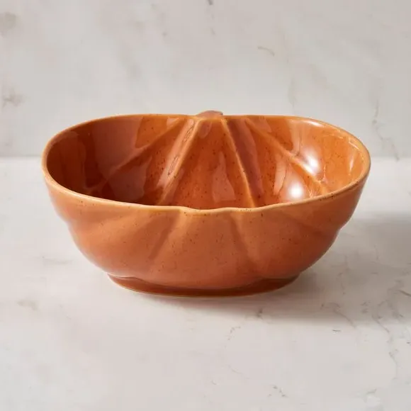 Pumpkin Shaped Bowl Reactive Glaze - Orange