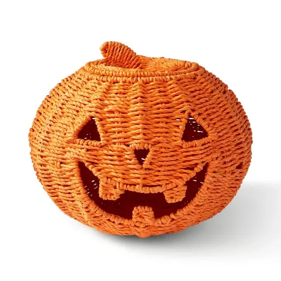 Pumpkin Storage Basket with Lid - Orange, Paper Rope image