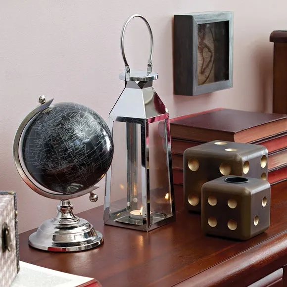 Pyramid Lantern with Handle - Silver, Metal