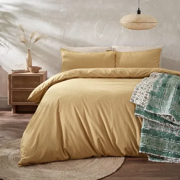 Quilted Bedspread Aztec Design - Green, Cotton