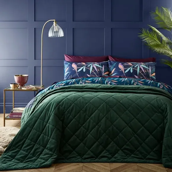 Quilted Bedspread - Bottle Green, Velvet