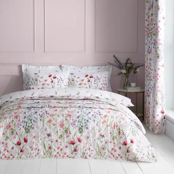 Quilted Bedspread Floral Print - Pink, Polycotton image