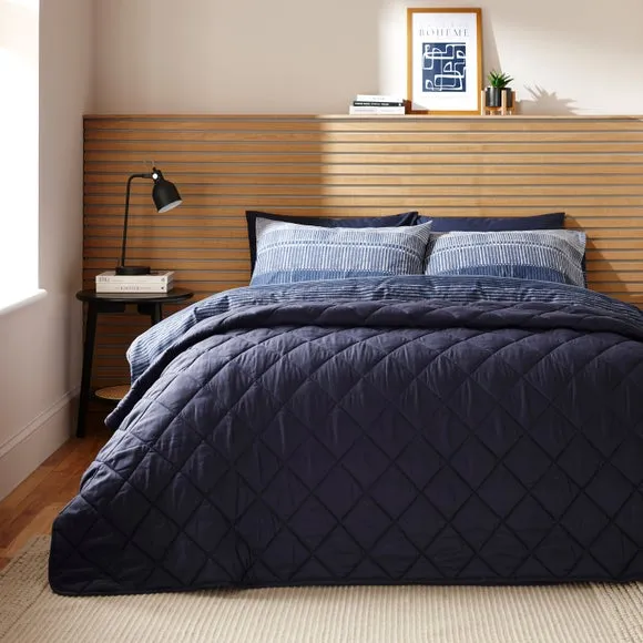 Quilted Bedspread - Navy, Recycled Polyester