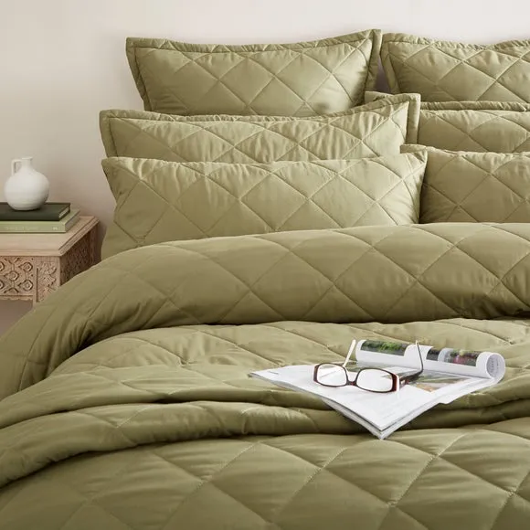 Quilted Bedspread - Olive, Recycled Polyester