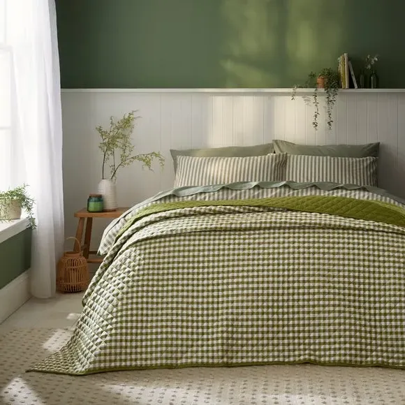 Quilted Bedspread Reversible - Olive, Cotton