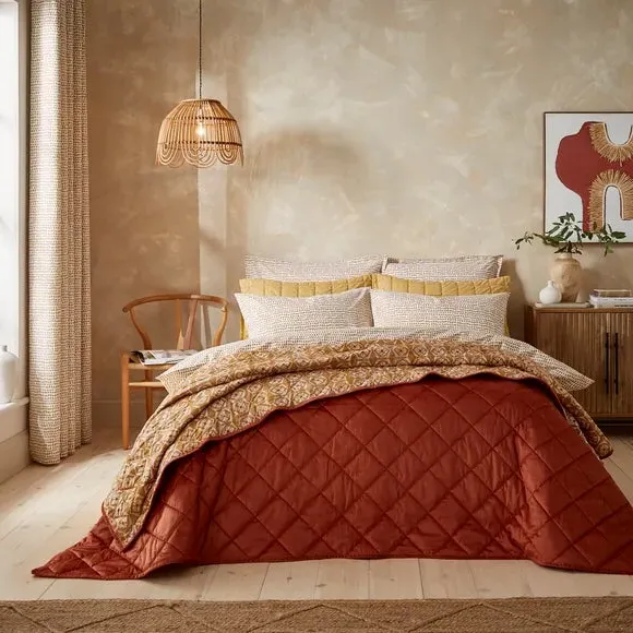 Quilted Bedspread Reversible - Orange, Velour