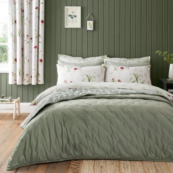 Quilted Bedspread with Embroidery - Sage