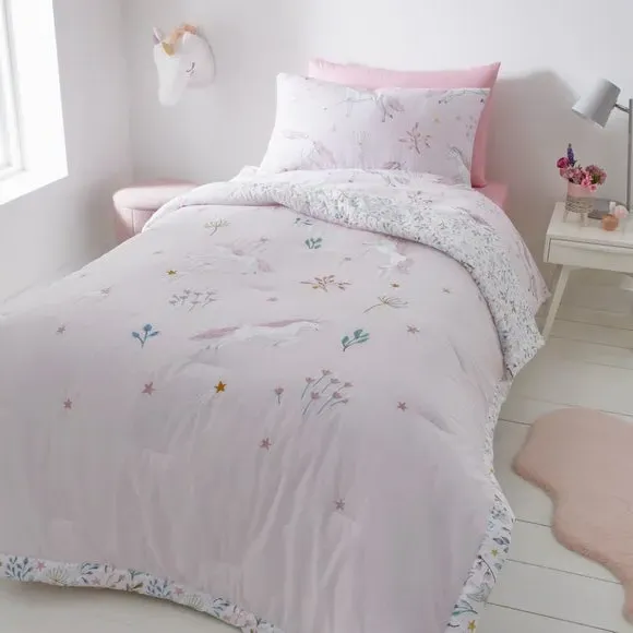 Quilted Bedspread with Unicorn Embroidery - Pink image