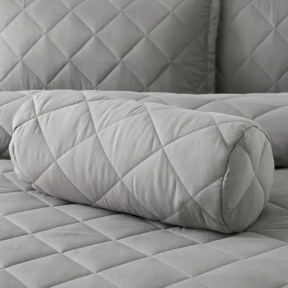Quilted Bolster Cushion - Grey, Polyester