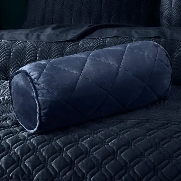 Quilted Bolster Cushion - Navy, Polyester image