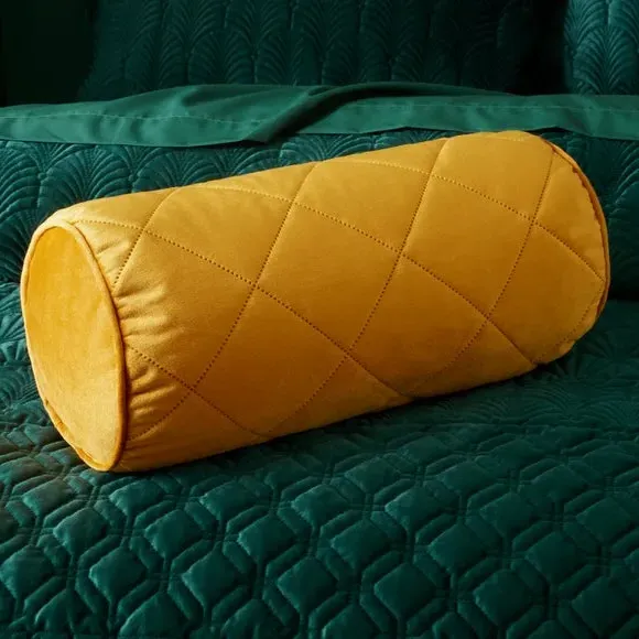 Quilted Bolster Cushion - Ochre, Polyester