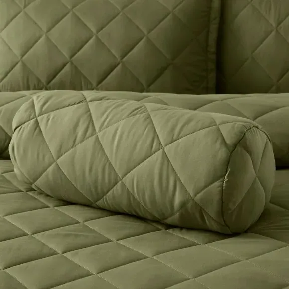 Quilted Bolster Cushion - Olive, Polyester