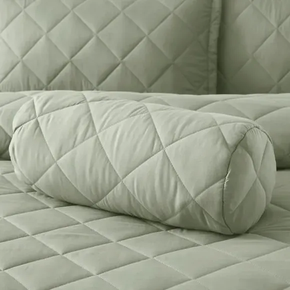 Quilted Bolster Cushion - Sage, Polyester