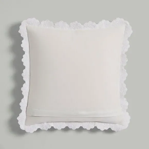 Quilted Cushion Cover with Embroidery - White, Cotton