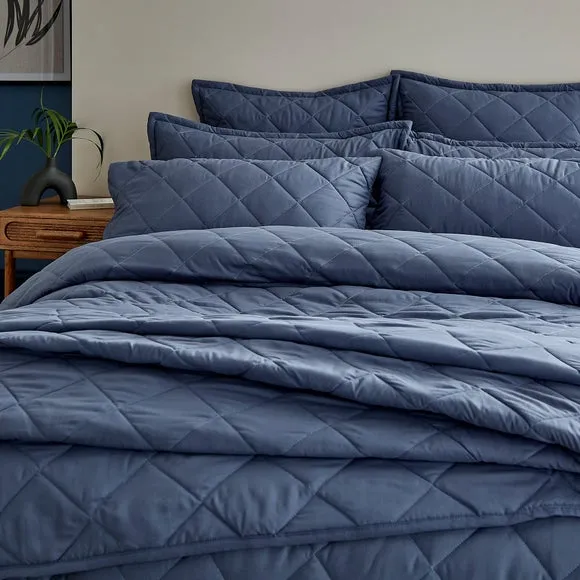 Quilted Duvet Cover Set - Blue, Microfibre
