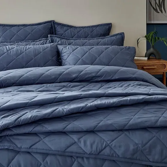Quilted Duvet Cover Set - Blue, Microfibre