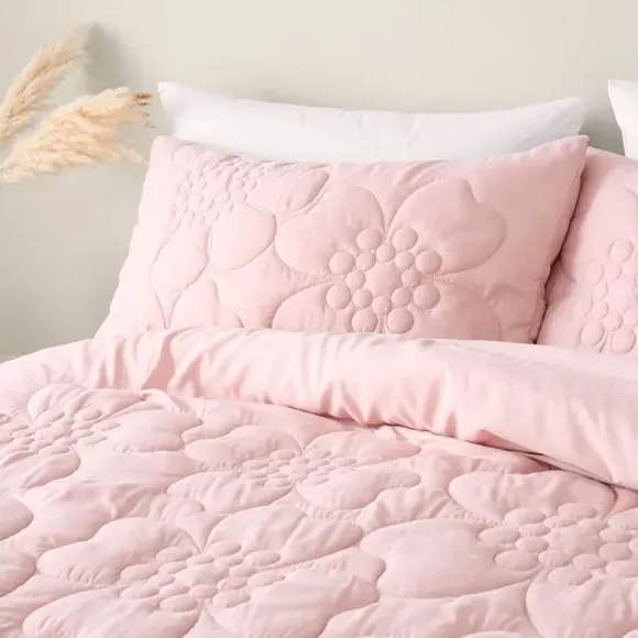 Quilted Duvet Cover Set - Blush, Microfibre