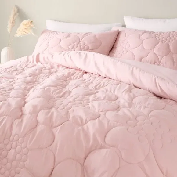 Quilted Duvet Cover Set - Blush, Microfibre