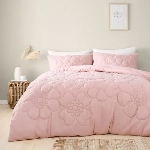 Quilted Duvet Cover Set - Blush, Microfibre