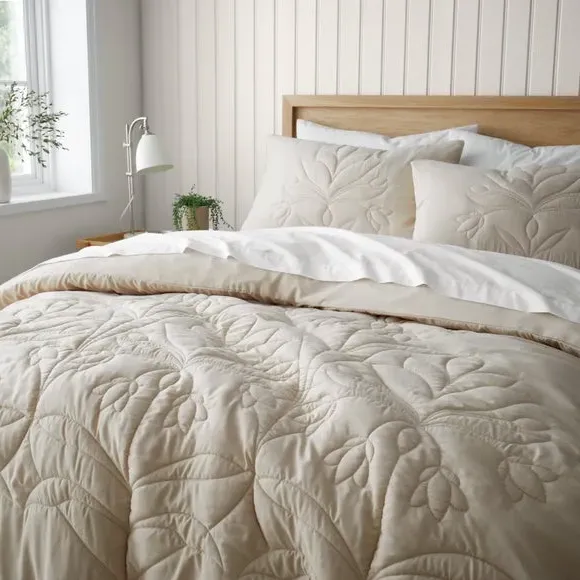 Quilted Duvet Cover Set - Natural, Microfibre