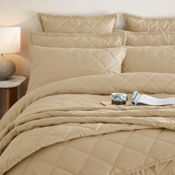 Quilted Duvet Cover Set - Natural, Microfibre