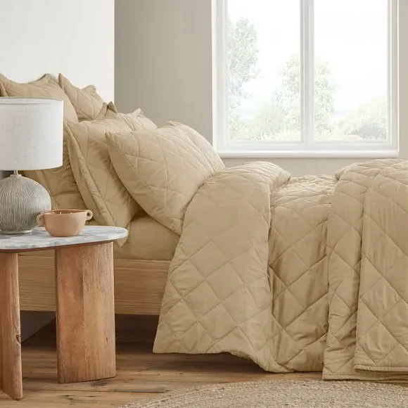 Quilted Duvet Cover Set - Natural, Microfibre