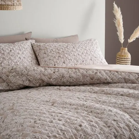 Quilted Duvet Cover Set - Natural, Polyester